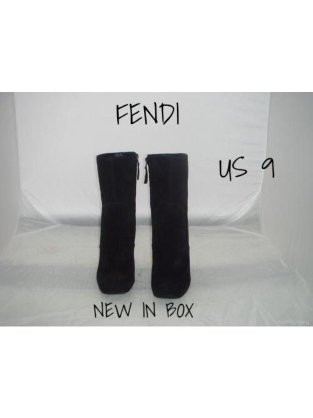Fendi Black Suede Ankle Boots with Zipper - Tronchetto Style, US 9, New In Box